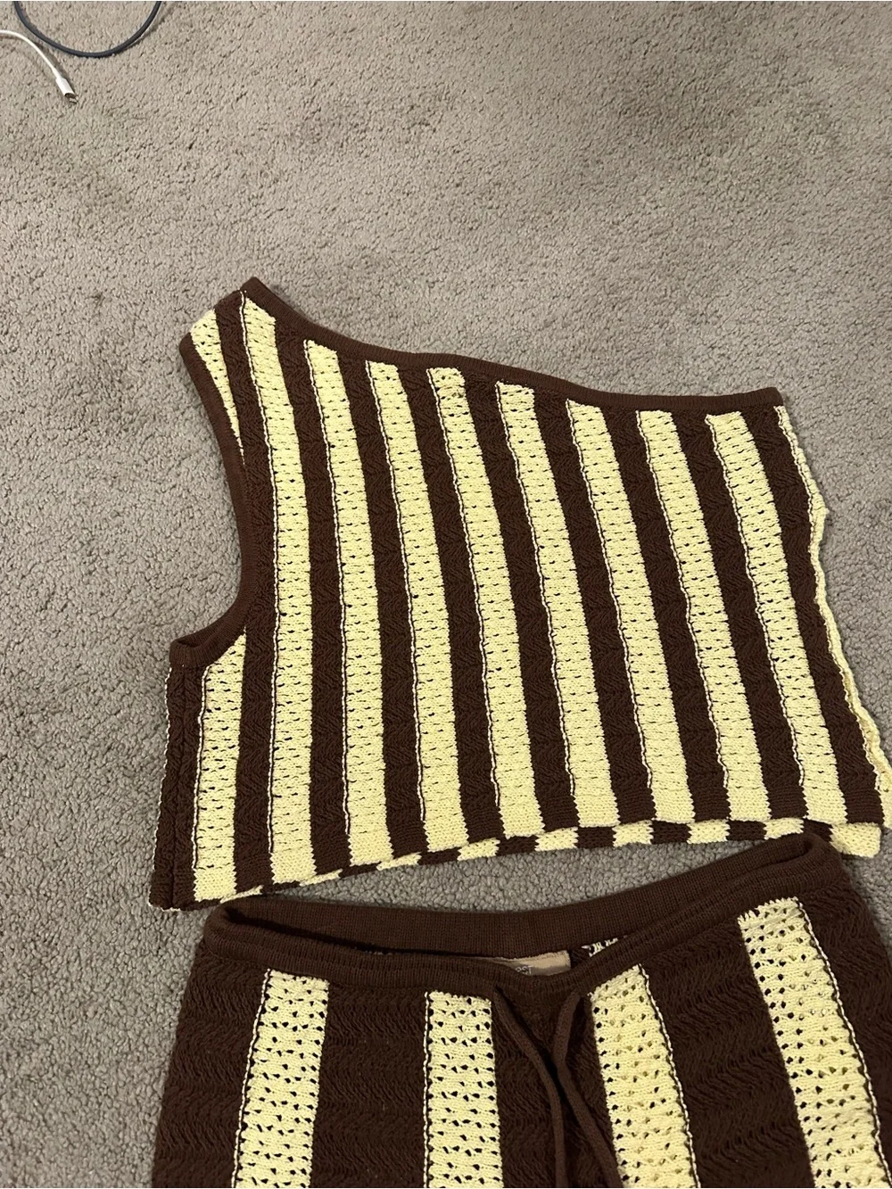 Free‎ People crochet set co-ord matching set pants knit cozy boho striped Small